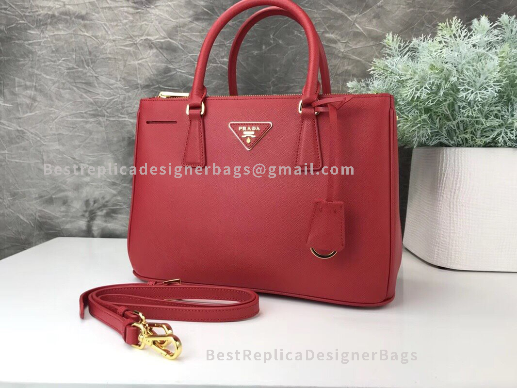 Prada Galleria Red Medium Saffiano Leather Bag GHW 1801
